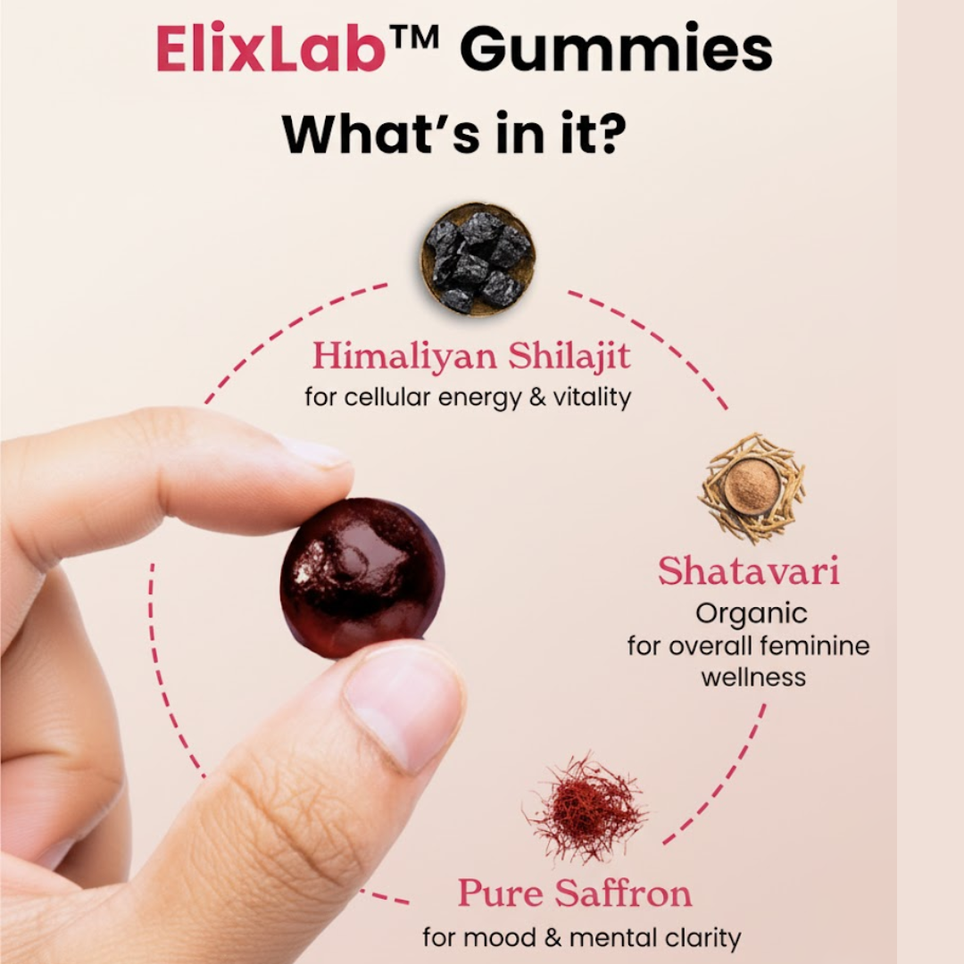 ElixLab Women’s Hormone Balance Gummies – Shilajit, Saffron & Shatavari, Orange Flavor, 60 Gummies – ElixLab