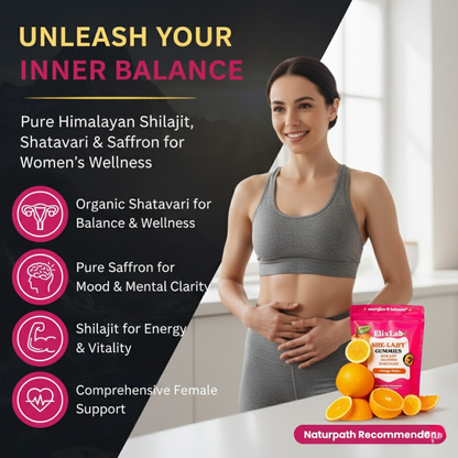 ElixLab Women’s Hormone Balance Gummies – Shilajit, Saffron & Shatavari, Orange Flavor, 60 Gummies – ElixLab