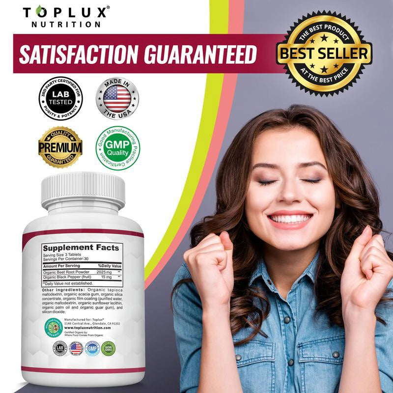 Organic Beet Root Powder Tablets 2040mg with Black Pepper Extract
